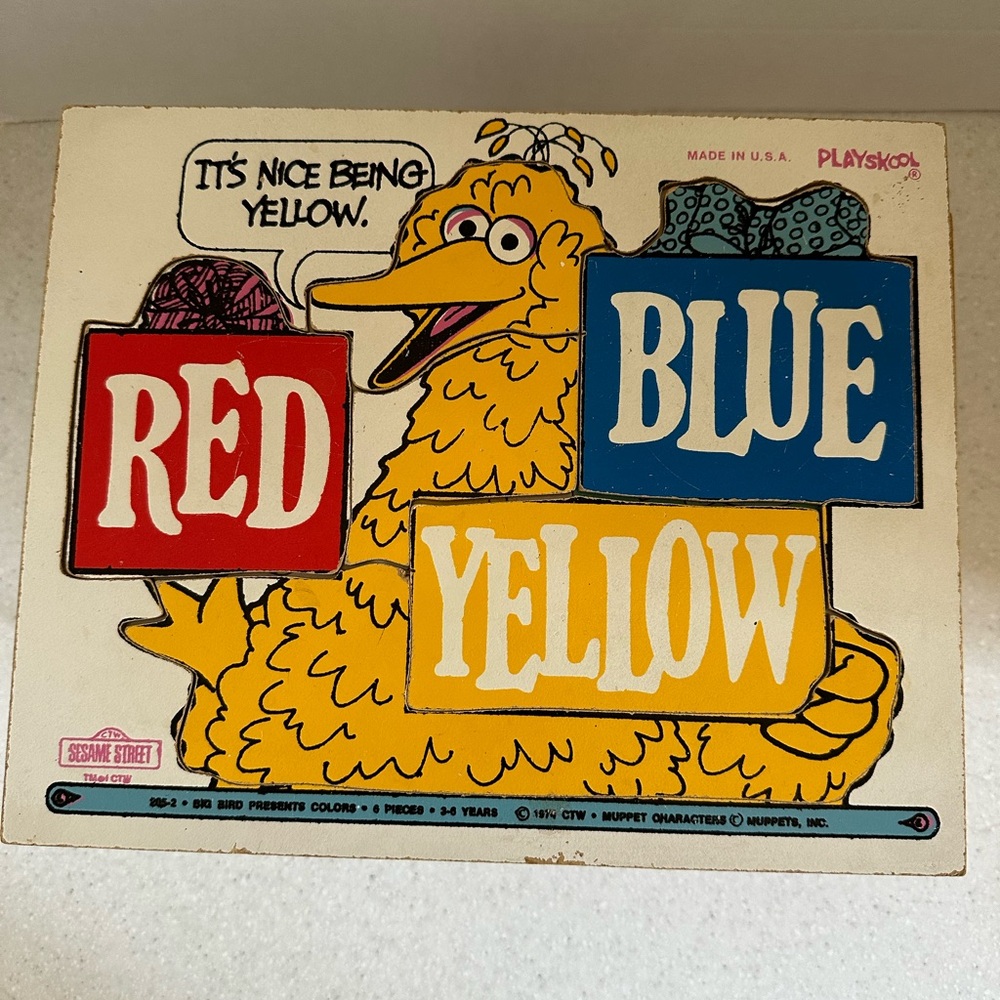 Vintage 1974 Sesame Street Playskool It's Nice Being Yellow Red Wooden P…
